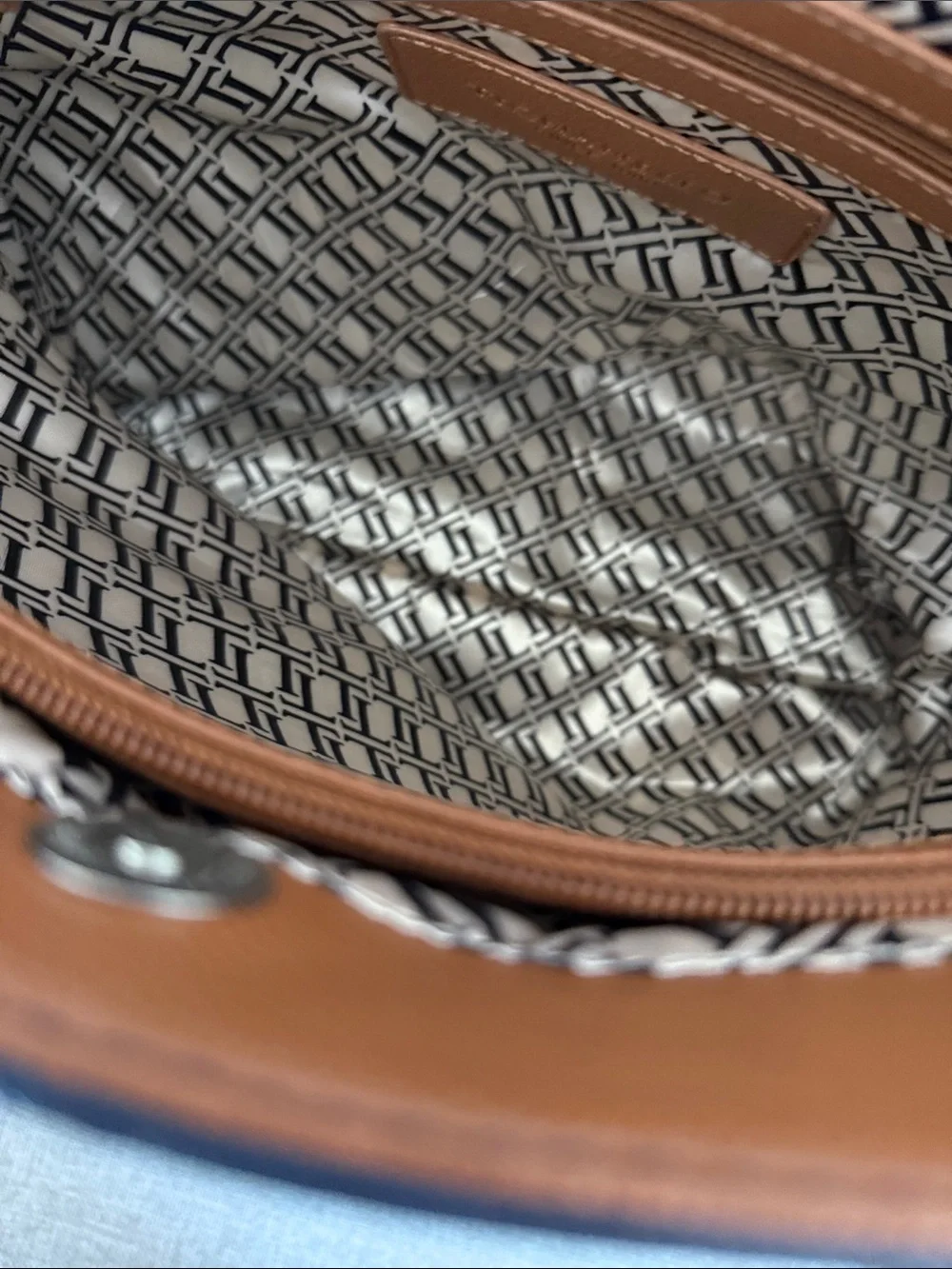 Tignanello leather Navy Tote with Brown Handles